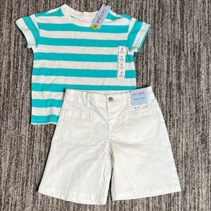 Cat & Jack Aqua and White Striped Tee and Bermuda Shorts Size M (8)